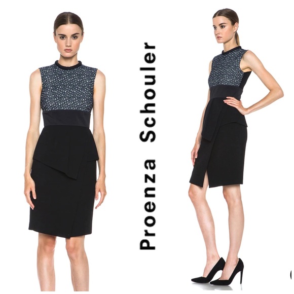 Proenza Schouler Wool-Crepe & Lace Peplum Dress Size 4 - Picture 2 of 16